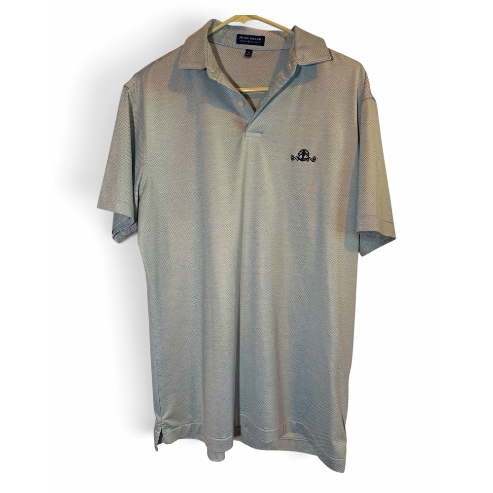 Peter Millar Crown Crafted Polo Mens M Blue Microprint Performance Golf Logo